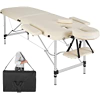 TecTake Camilla de Masaje portatil en Aluminio 2 Zonas Mesa Banco de Masaje + Bolsa (Beige | No. 402787)